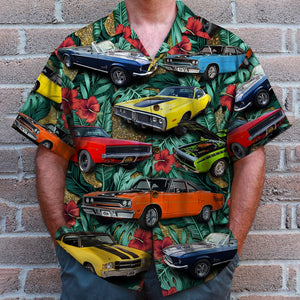 Custom Muscle Car Photo Hawaiian Shirt, Tropical Forest Pattern - Hawaiian Shirts - GoDuckee