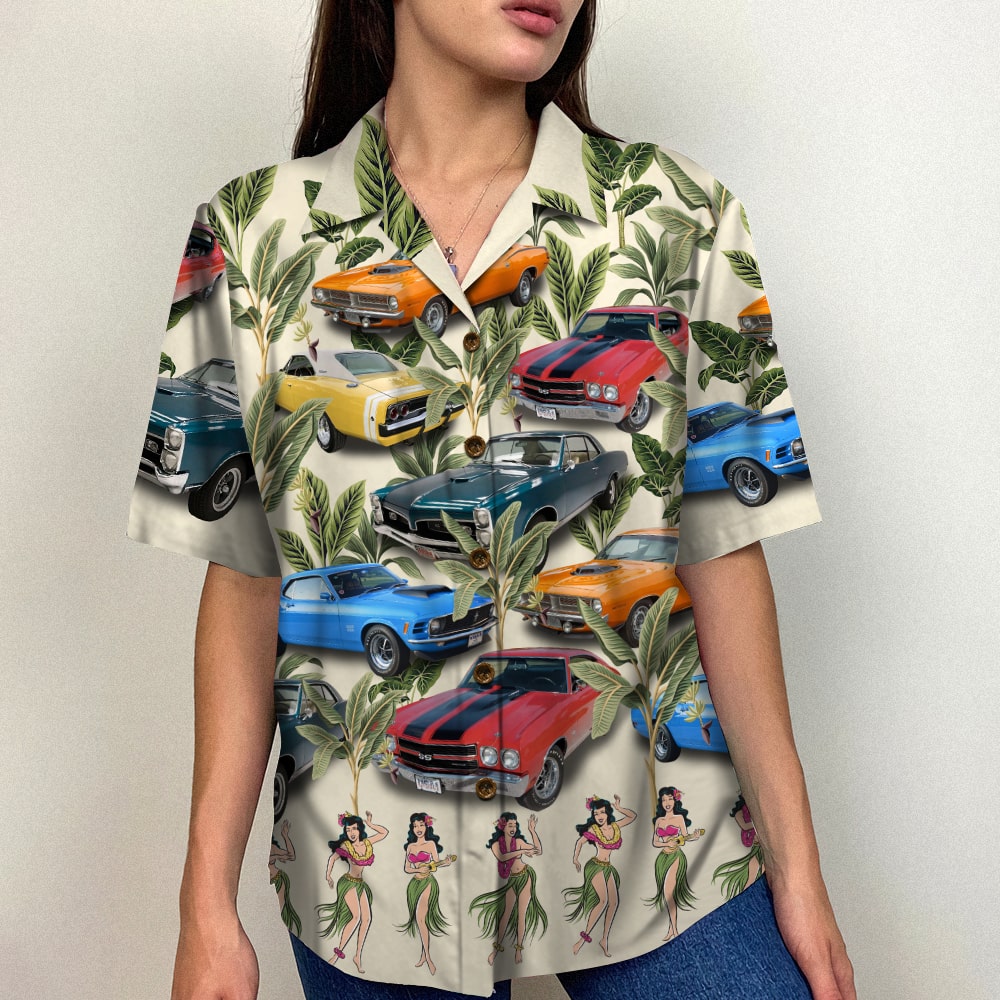 Custom Classic Car Hawaiian Shirt, Dancing Girls Pattern - GoDuckee