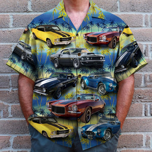 Custom Muscle Car Hawaiian Shirt, Seamless Tree Pattern - Hawaiian Shirts - GoDuckee