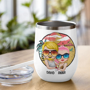 Drink In My Hand Toes In The Sand Personalized Beach Couple Tumbler Gift For Couple - Wine Tumbler - GoDuckee