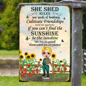 She Shed Rules Personalized Gardener Metal Sign Gift For Gardener - Metal Wall Art - GoDuckee