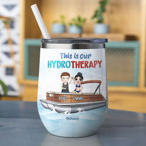 Personalized Pontoon Couple Wine Tumbler - This Is My Hydrotherapy - Wine Tumbler - GoDuckee