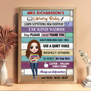 Personalized Librarian Poster - Library Girl With A Stack of Books - Library Rules - Poster & Canvas - GoDuckee