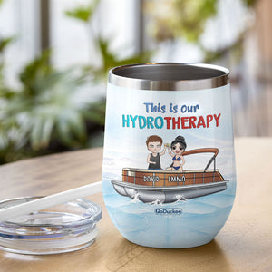 Personalized Pontoon Couple Wine Tumbler - This Is My Hydrotherapy - Wine Tumbler - GoDuckee