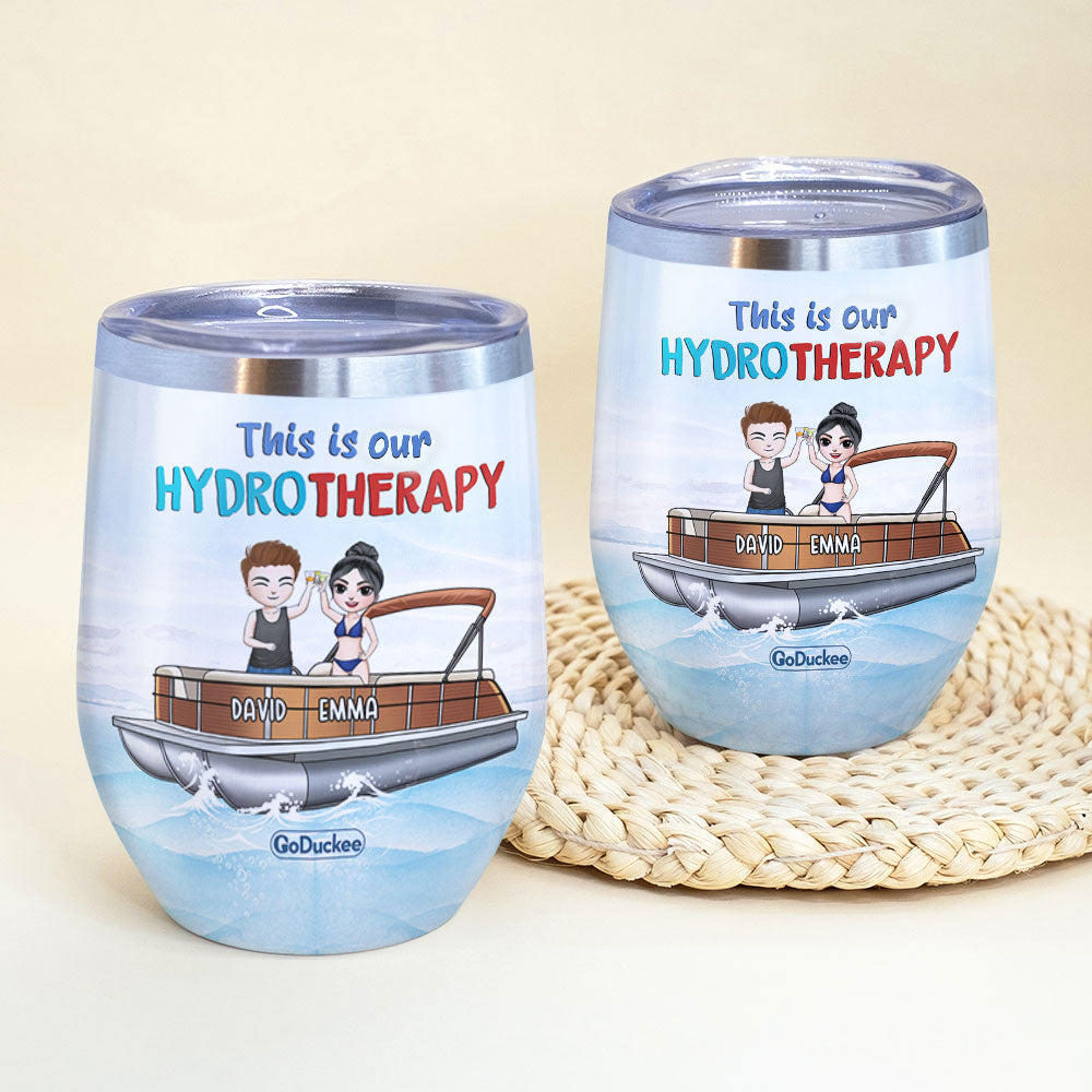 Personalized Pontoon Couple Wine Tumbler - This Is My Hydrotherapy - Wine Tumbler - GoDuckee