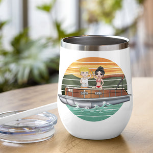 Personalized Pontoon Couple Wine Tumbler - We're Not Alcoholics They Go To Meetings We're Drunks - Wine Tumbler - GoDuckee