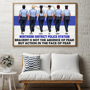 Personalized Teammate Police Officer Poster - Bravery Is Not The Absence Of Fear - Thin Blue Line Background - Poster & Canvas - GoDuckee