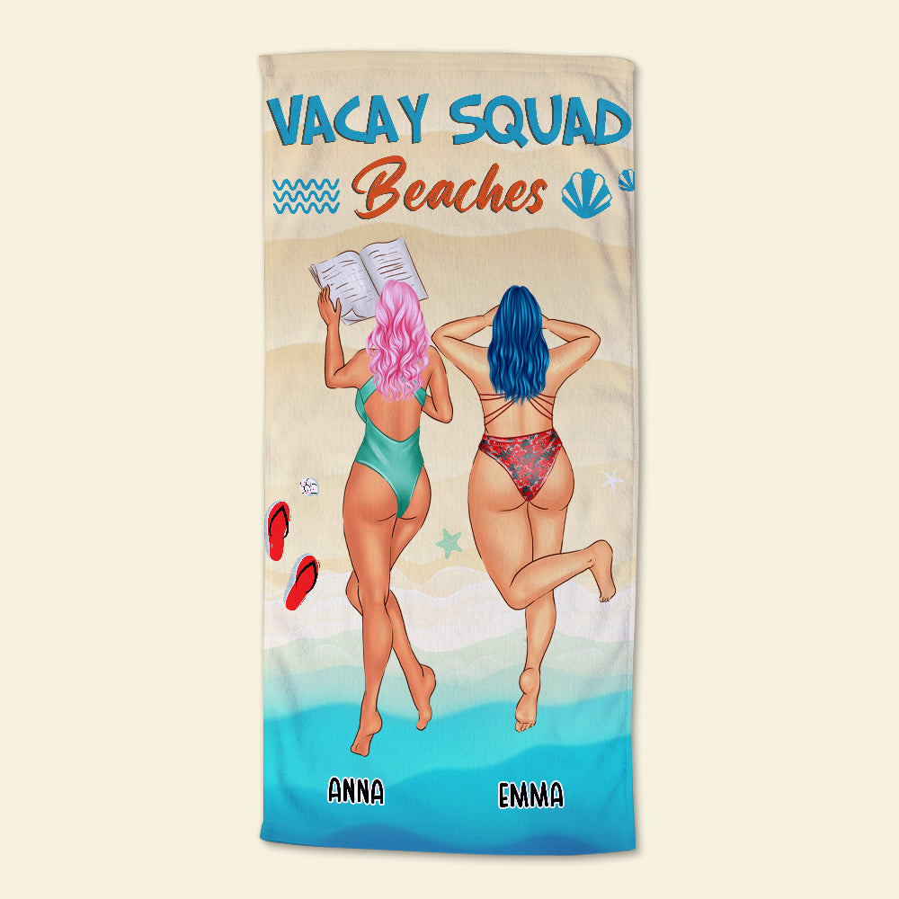 Vacay Squad Beaches - Personalized Beach Towel - Gifts For Big Sister, Sistas, Girls Trip - Sunbathing Girls frd2104 - Beach Towel - GoDuckee