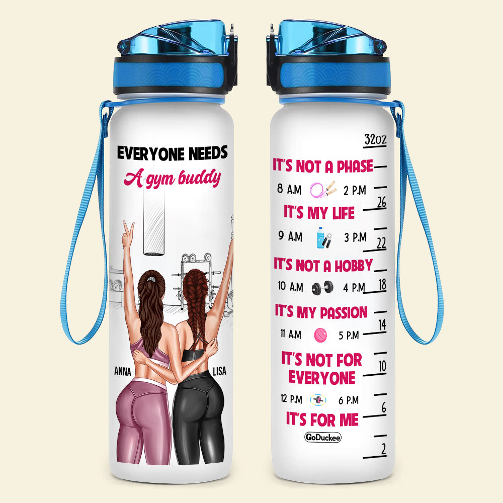 Personalized Gym Besties Water Tracker Bottle - Everyone Needs A Gym Buddy - Water Bottles - GoDuckee