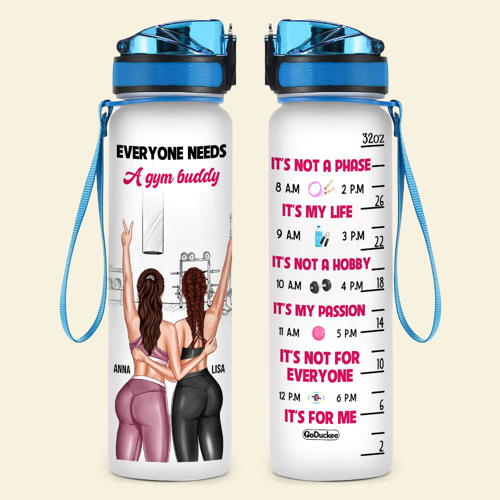 Personalized Gym Besties Water Tracker Bottle - Everyone Needs A Gym Buddy - Water Bottles - GoDuckee