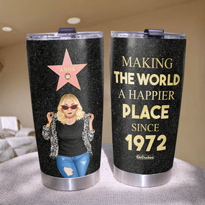 Personalized Afro Women Birthday Tumbler - Making The World A Happier Place - Cool & Badass Woman - Tumbler Cup - GoDuckee