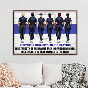 Personalized Teammate Police Officer Poster - The Strength Of Each Member Is The Team - Thin Blue Line Background - Poster & Canvas - GoDuckee