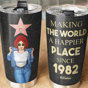 Personalized Afro Women Birthday Tumbler - Making The World A Happier Place - Cool & Badass Woman - Tumbler Cup - GoDuckee