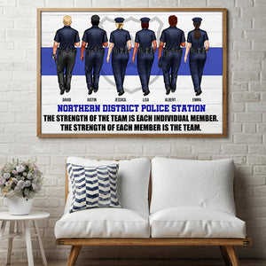 Personalized Teammate Police Officer Poster - The Strength Of Each Member Is The Team - Thin Blue Line Background - Poster & Canvas - GoDuckee