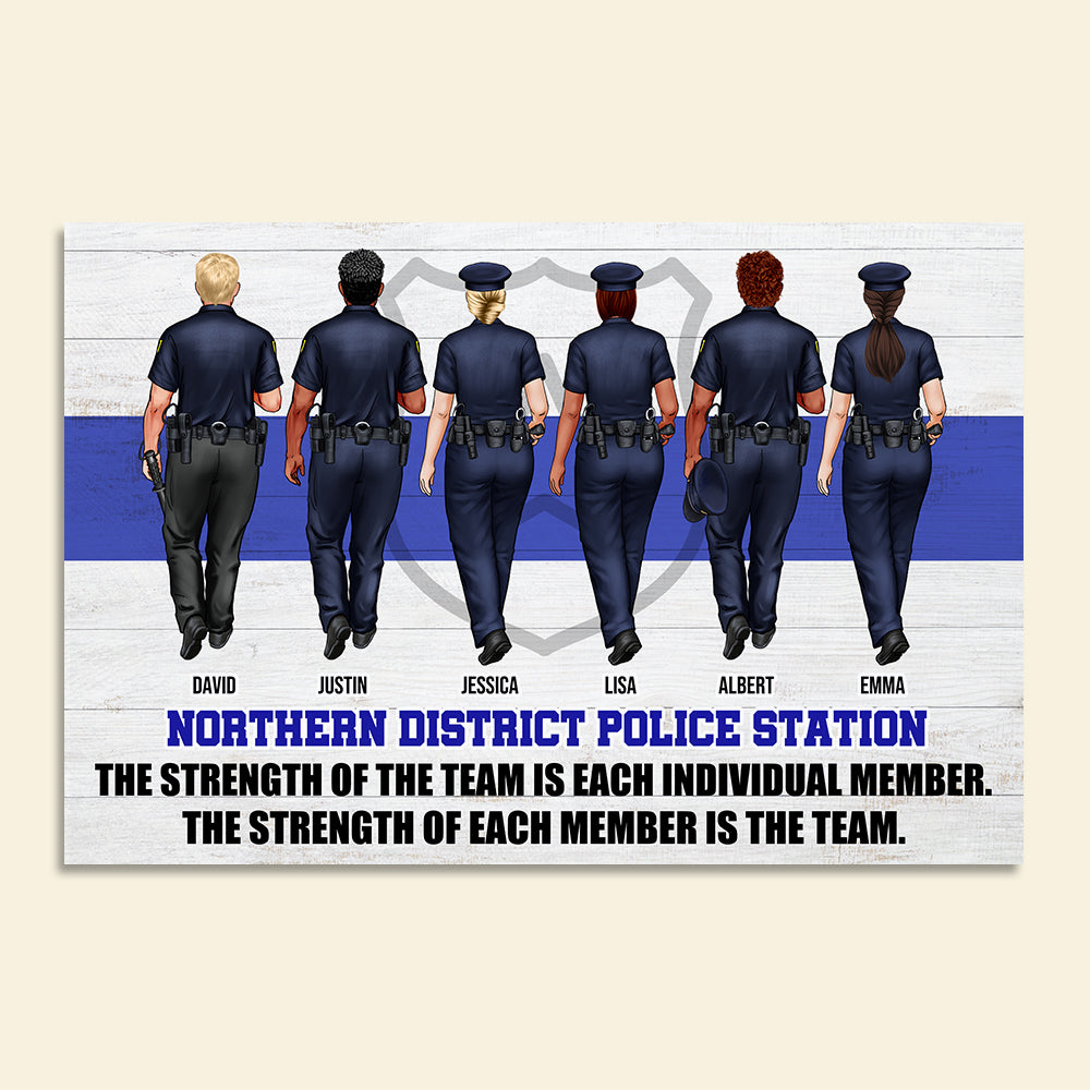 Personalized Teammate Police Officer Poster - The Strength Of Each Member Is The Team - Thin Blue Line Background - Poster & Canvas - GoDuckee