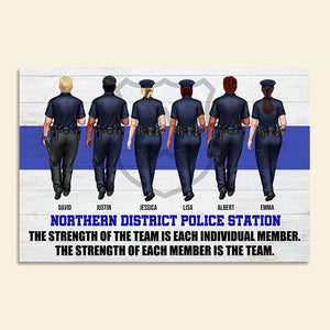 Personalized Teammate Police Officer Poster - The Strength Of Each Member Is The Team - Thin Blue Line Background - Poster & Canvas - GoDuckee