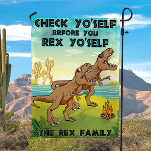 Personalized Gift For Dinosaur Family, Check yourself before you rex yourself Custom Camping Flag - Flag - GoDuckee