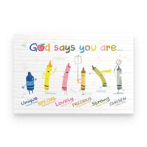 Crayon Teacher Poster - God Says You Are Unique Special Lovely Precious Strong Chosen - Poster & Canvas - GoDuckee
