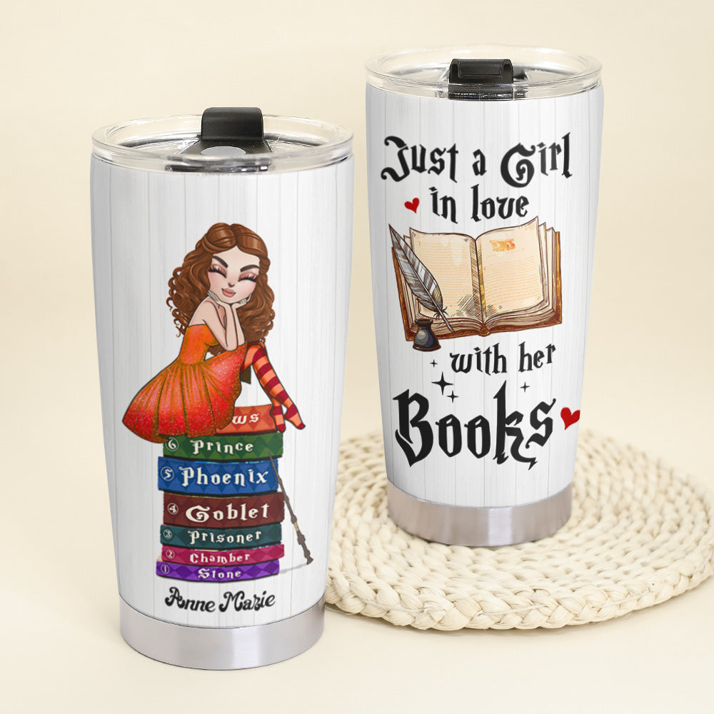 Personalized Book Lover Tumbler - Just A Girl In Love With Her Books - Tumbler Cup - GoDuckee