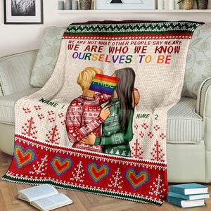 Personalized Sweater LGBT Couple Blanket - We Are Who Know Ourselves To Be - Blanket - GoDuckee