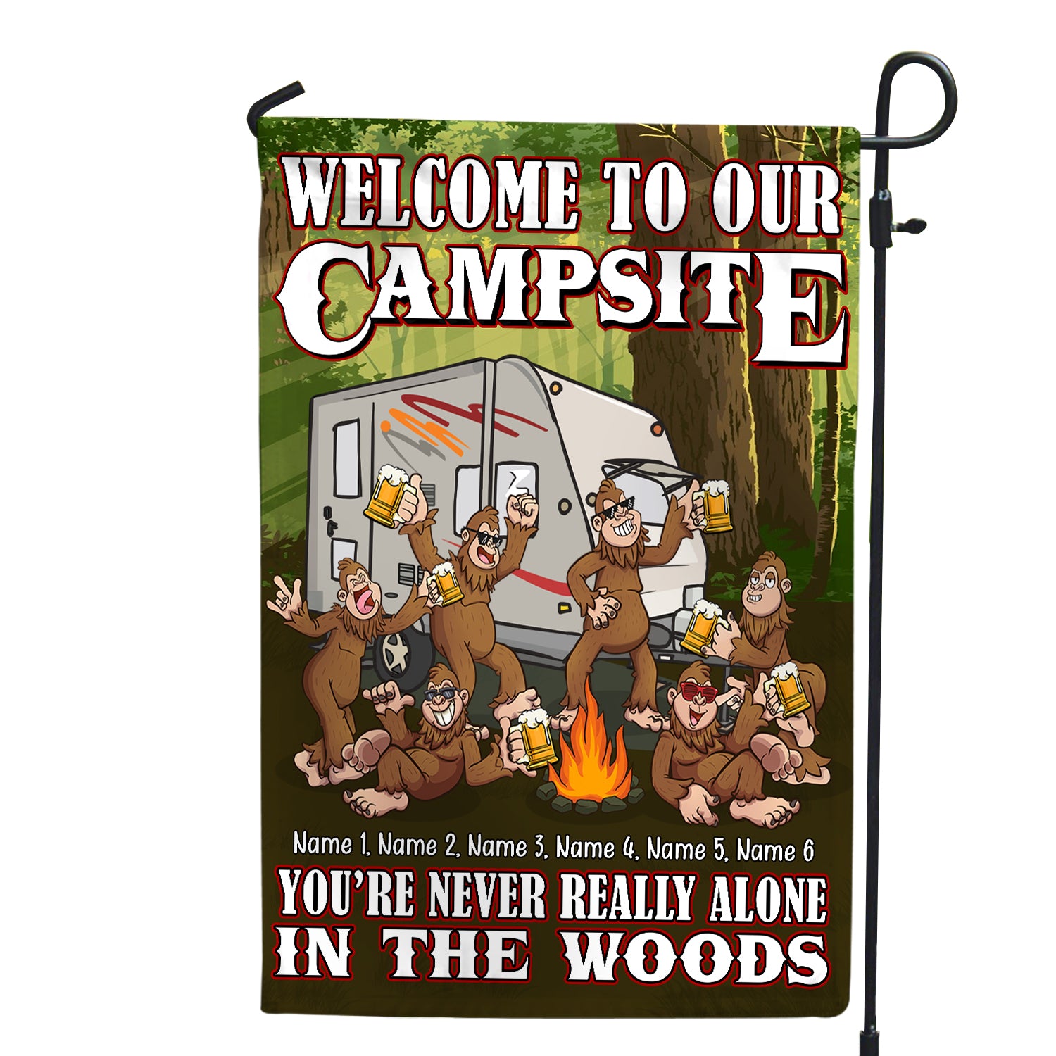 Personalized Gifts For Big Foot, Welcome to our campsite never alone in the woods Custom Flag - Flag - GoDuckee