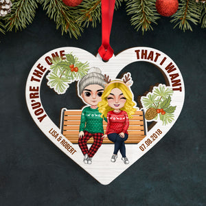 Couple You're The One That I Want, Personalized Wooden Heart Ornament, Christmas Gift For Couple - Ornament - GoDuckee