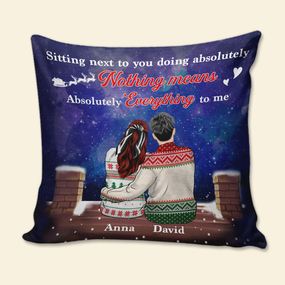 Sitting Next To You Doing Absolutely Nothing Personalized Couple Pillow, Christmas Gift - Pillow - GoDuckee