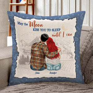 May The Moon Kiss You To Sleep Until I Can, Personalized Long-Distance Couple Pillow, Gift For Couple - Pillow - GoDuckee