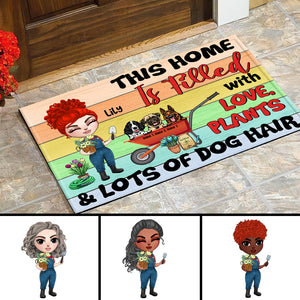 Personalized Plant Lady Dolls & Dog Breeds Doormat - This Home Is Filled With Love - Doormat - GoDuckee