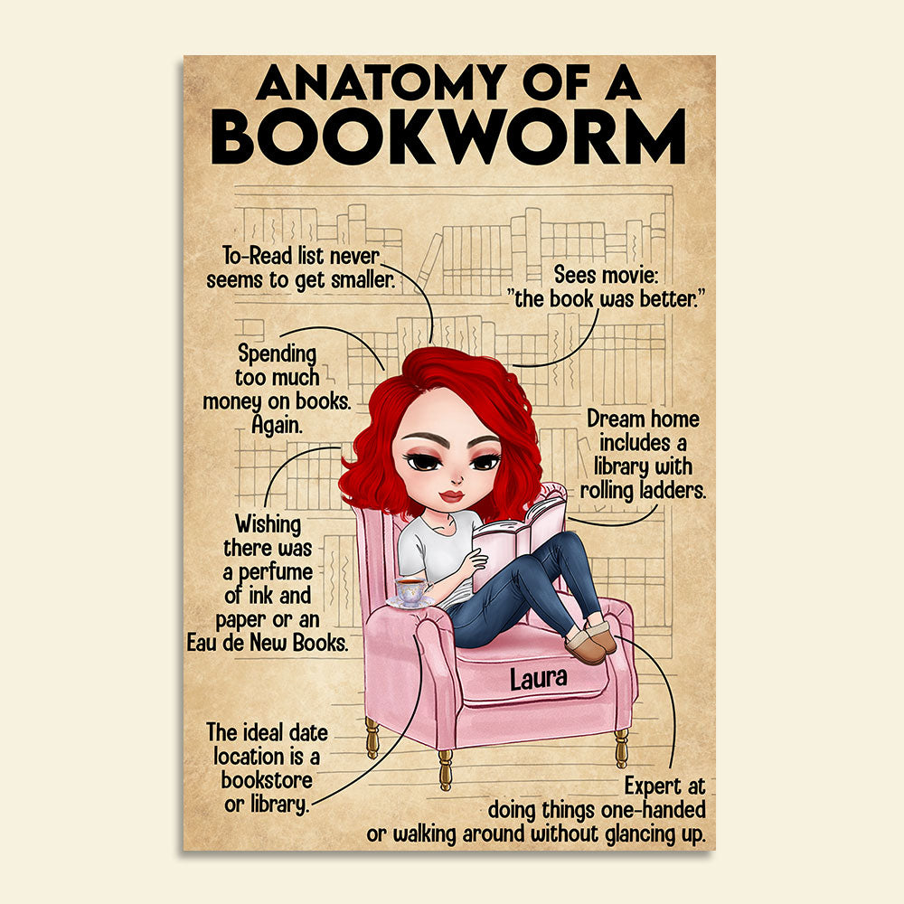 Personalized Reading Girl Poster - Anatomy Of A Bookworm - Poster & Canvas - GoDuckee