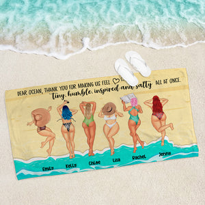 Making Us Feel Tiny Humble Inspired & Salty - Personalized Beach Towel - Gifts For Big Sister, Sistas, Girls Trip - Sunbathing Girls - Beach Towel - GoDuckee