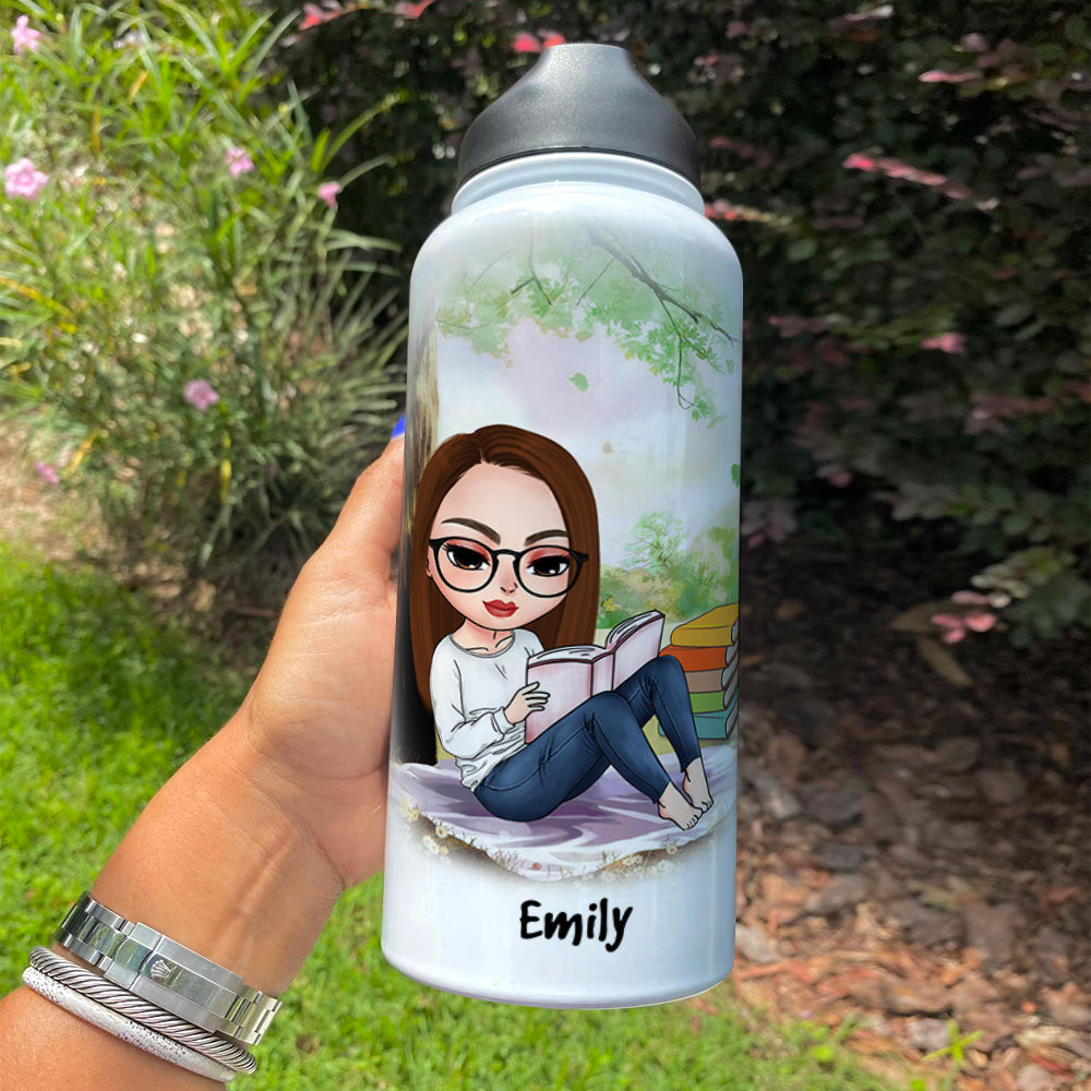 Personalized Reading Girl Water Bottle - The More I Learn About