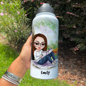 Personalized Reading Girl Water Bottle - The More I Learn About People The More I Like My Books - Water Bottles - GoDuckee