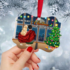 Personalized Christmas Couple Ornament, Couple Sitting Near Window, You Are The Best Christmas Gift, Christmas Tree Decor - Ornament - GoDuckee