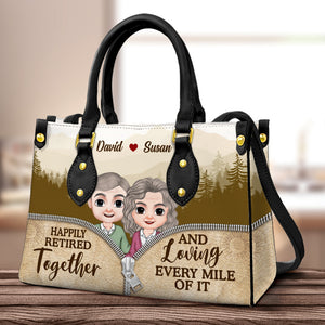 Happily Retired Together, Personalized Leather Bag, Gift For Couple - Leather Bag - GoDuckee