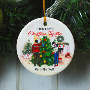 Our First Christmas Together, Personalized Circle Ceramic Ornament Gift For Couples - Ornament - GoDuckee