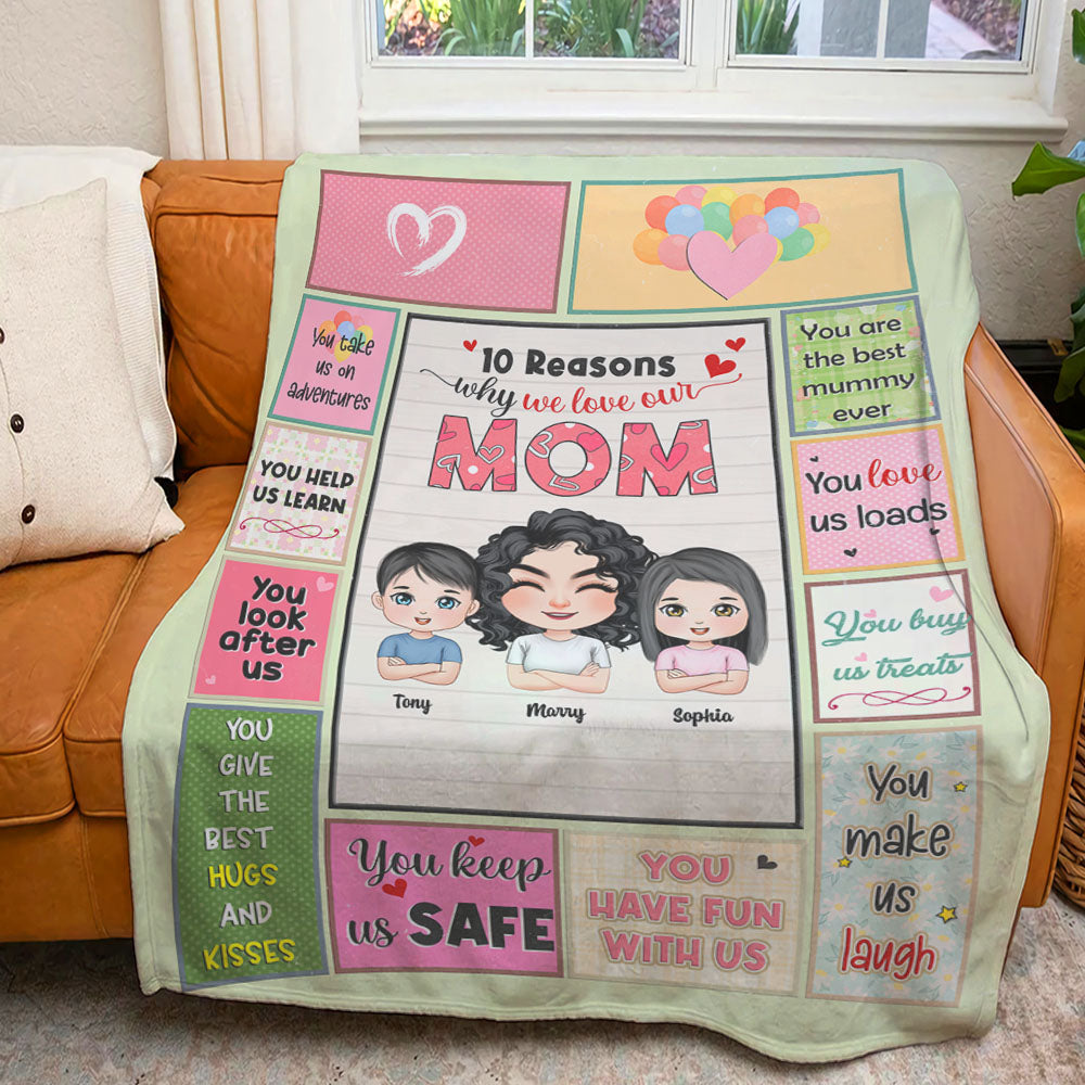 Ten Reasons Why We Love Our Mom, Personalized Blanket, Love Mom Blanket, Mother's Day, Birthday Gift For Mom - Blanket - GoDuckee