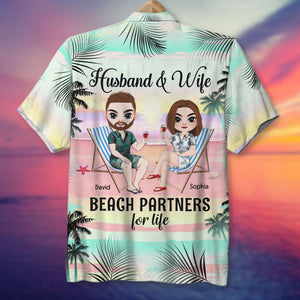 Husband And Wife Beach Partners For Life, Personalized Hawaiian Shirt, Couple Relaxing Seashore Hawaiian Shirt, Summer Vacation Trip Gift - Hawaiian Shirts - GoDuckee