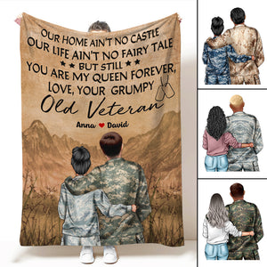 Personalized Military Couple Blanket - To My Wife Our Home Ain't No Castle, Love Your Grumpy Old Veteran - Blanket - GoDuckee