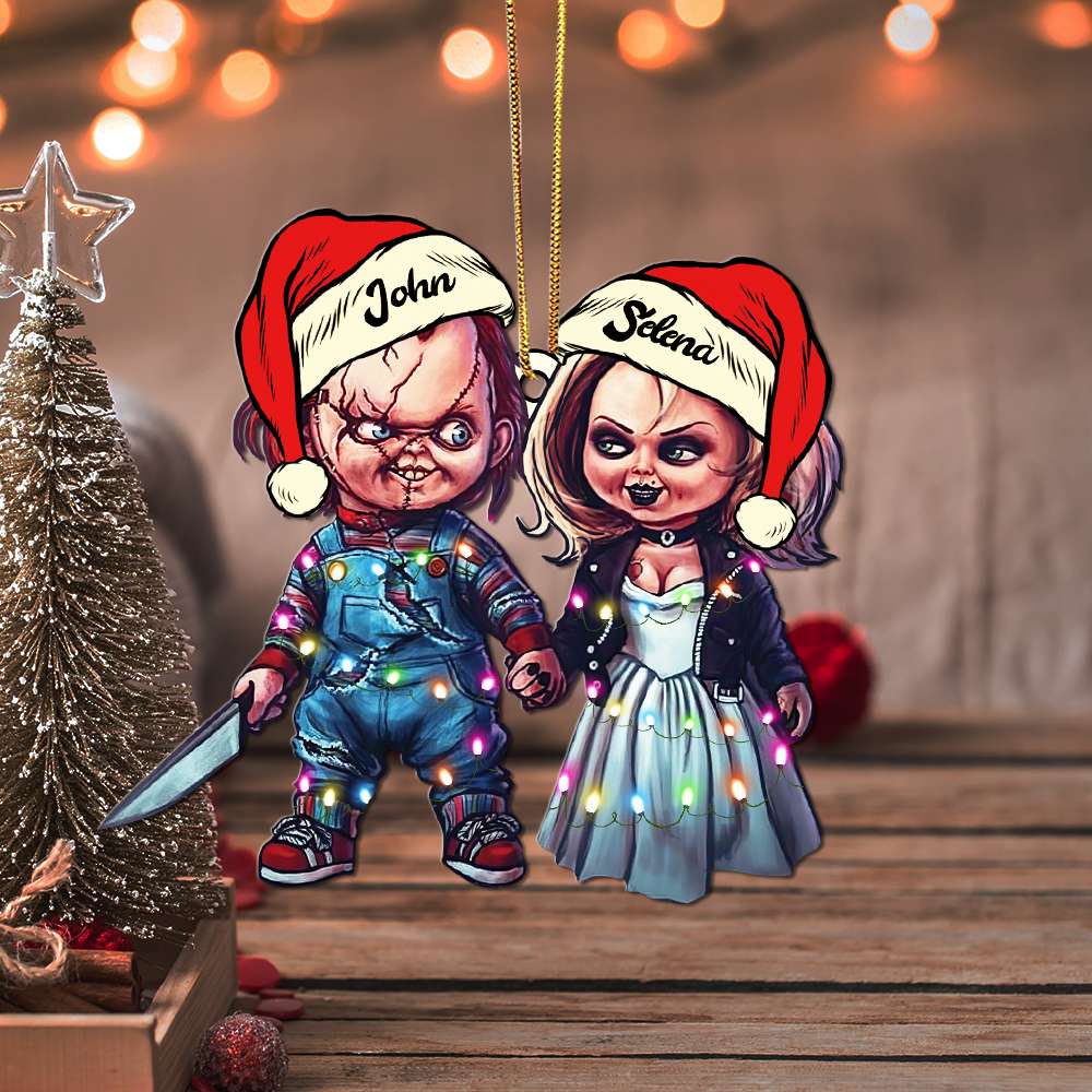 Personalized Horror Couple Christmas Ornament, Serial Killer Doll and His Bride - Ornament - GoDuckee