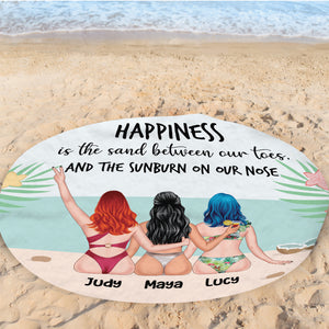Happiness Is The Sand Between Our Toes - Personalized Round Beach Towel - Gift For Friends - Beach Towel - GoDuckee