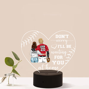 Baseball Don't Worry I'll Be Waiting For You At Home Personalized Night Light Gift for Couple Baseball Couple Back View - Led Night Light - GoDuckee