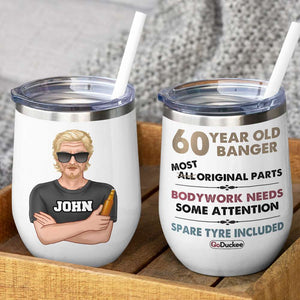 Personalized Birthyear Wine Tumbler - Drinking Old Banger Man - Most Original Parts - Wine Tumbler - GoDuckee