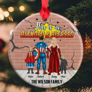 This is Us Blended And Blessed, Personalized Family Ceramic Circle Ornament, Christmas Gift - Ornament - GoDuckee