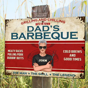 Personalized Grilling & Chilling Dad Metal Sign - Dad's Barbeque - Metal Wall Art - GoDuckee