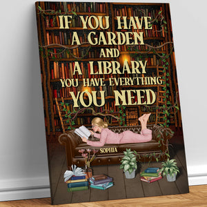 If You Have A Garden And A Library You Have Everything You Need - Personalized Reading Girl Canvas Print - Poster & Canvas - GoDuckee