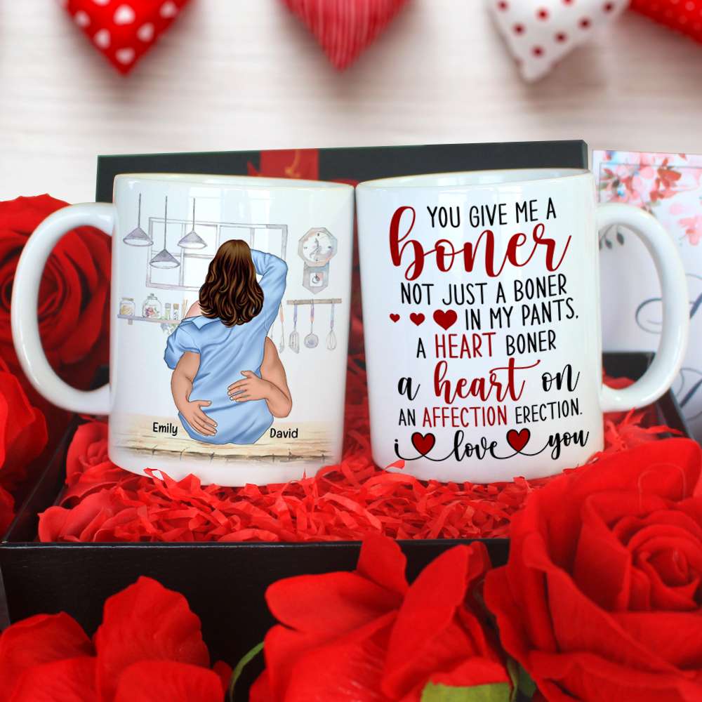 You Give Me A Boner, Couple Make Love White Mug - Coffee Mug - GoDuckee