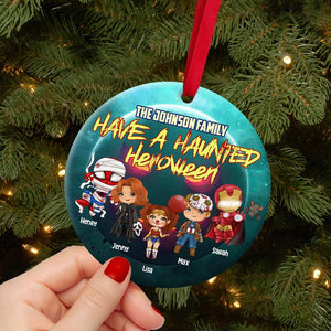 Have A Haunted Heroween, Personalized Halloween Family Hero Round Ornament, Christmas Tree Decor - Ornament - GoDuckee