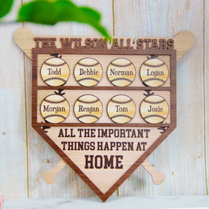 All The Important Things Happen At Home Personalized Baseball Family Layered Wood Sign Stand - Wood Sign - GoDuckee
