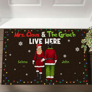 Green Couple Christmas Live Here, Christmas Doormat Gift For Couple - Doormat - GoDuckee